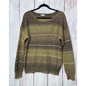 Mystree Women’s Striped Knit Sweater Wool Blend Long Sleeve Round Neck Brown M